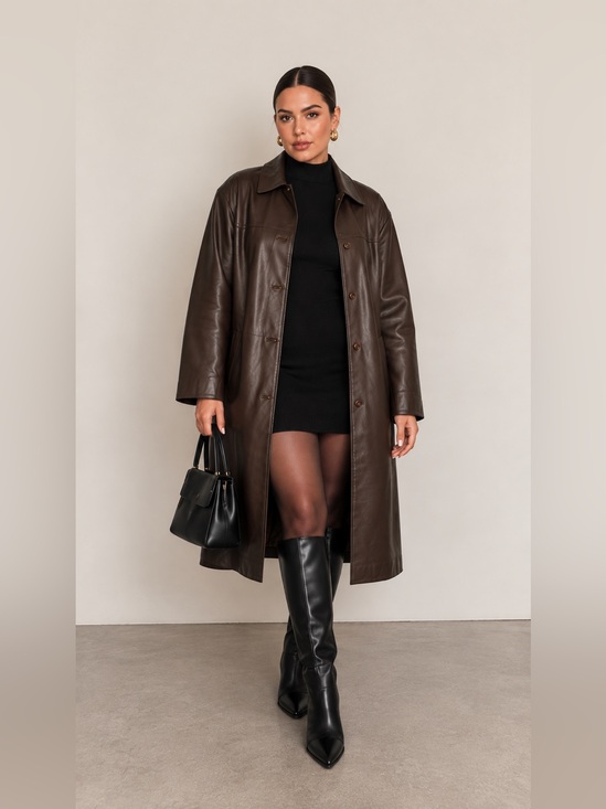 Solsona Jackets & Blazers - Vintage Solsona Brown Genuine Leather Long Coat 52 Y2K 90s Minimalist Mobwife